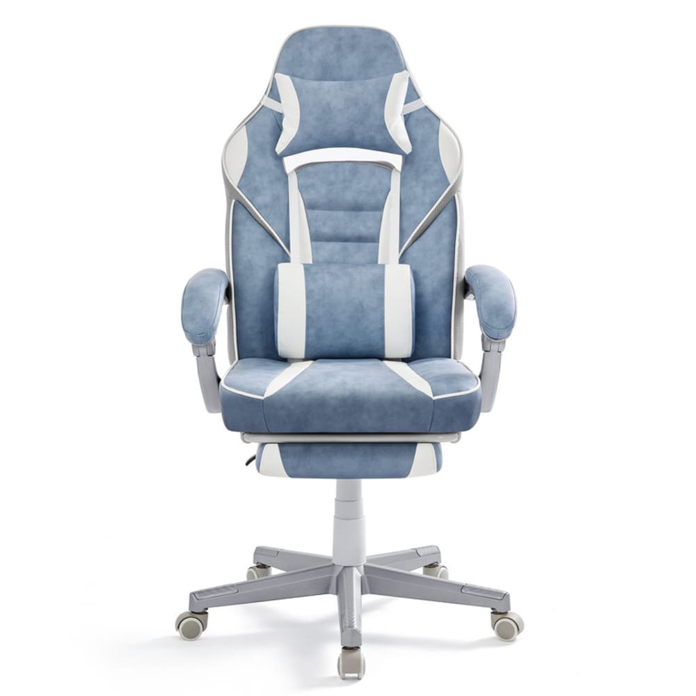 Fauteuil de bureau repose-pieds télescopique bleu Lacet blanc crème