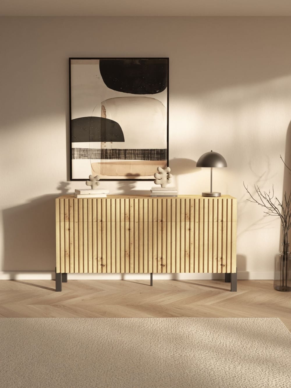Sideboard 3-türig, 3 Schubladen, Eiche-Optik, 154 cm - Maisons Du