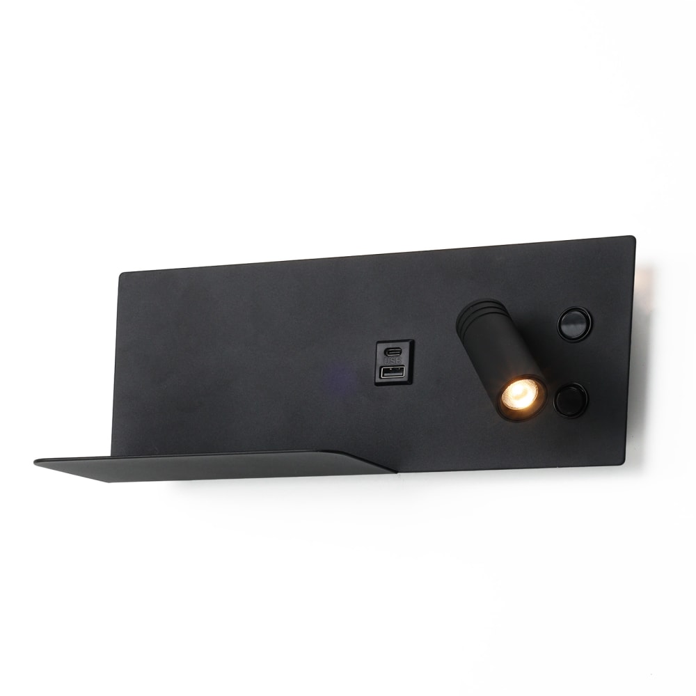 Alpinaluz Wandleuchte mit Schalter, LED 6W, USB-C, Schwarz style modern Schwarz Metall