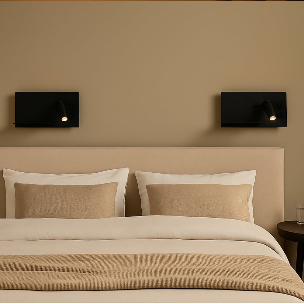 Applique murale noire LED 7W + 3W liseuse USB-C droite 30cm — vue 3
