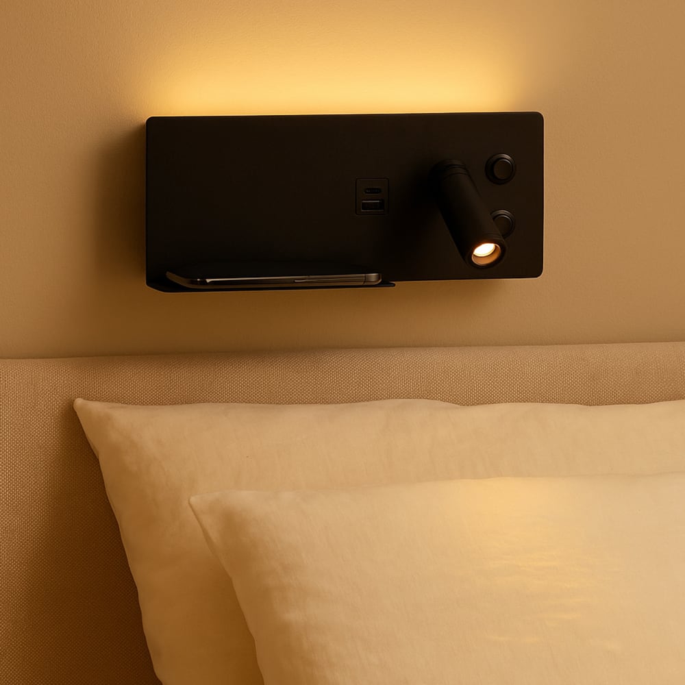 Applique murale noire LED 7W + 3W liseuse USB-C droite 30cm — vue 4