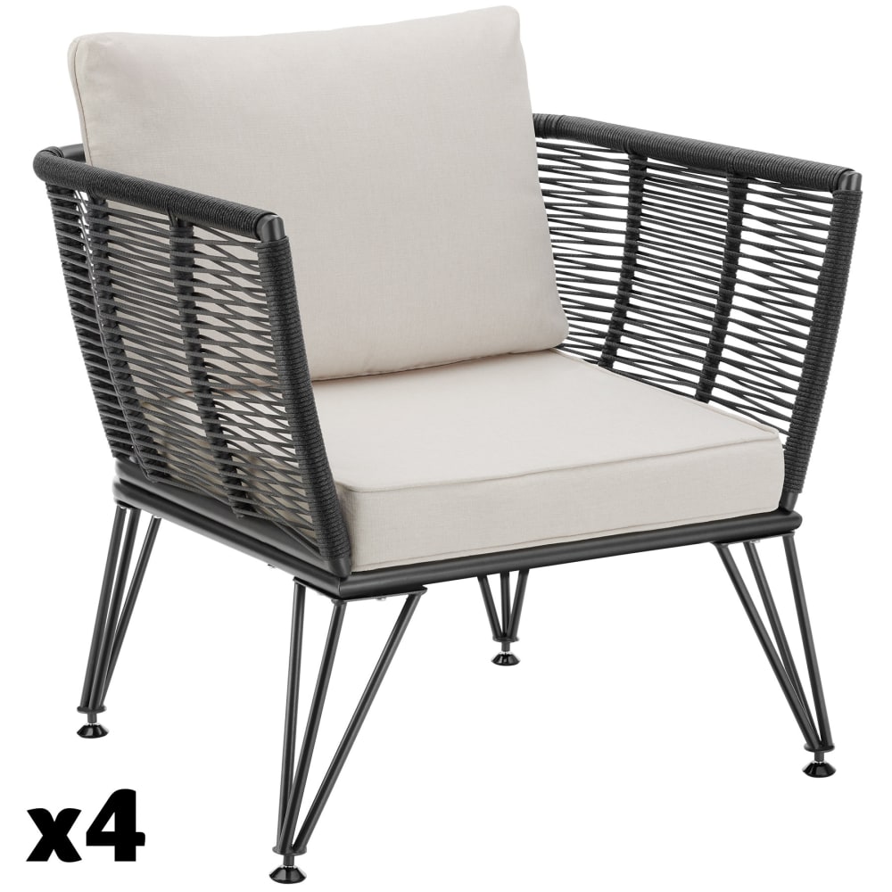 Lot de 4 fauteuils de jardin en résine tressée avec housses amovibles