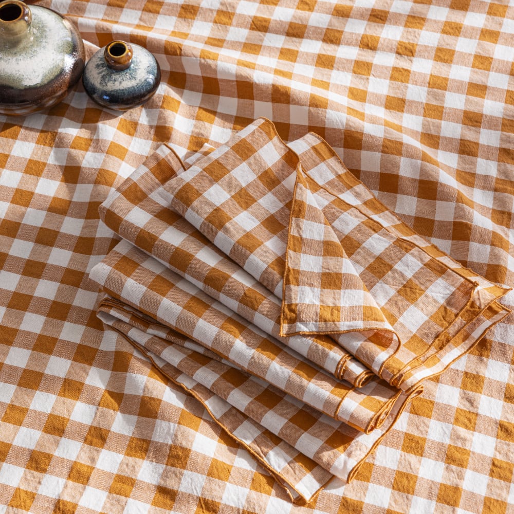 Serviette de table en chanvre et coton curcuma 45x45cm
