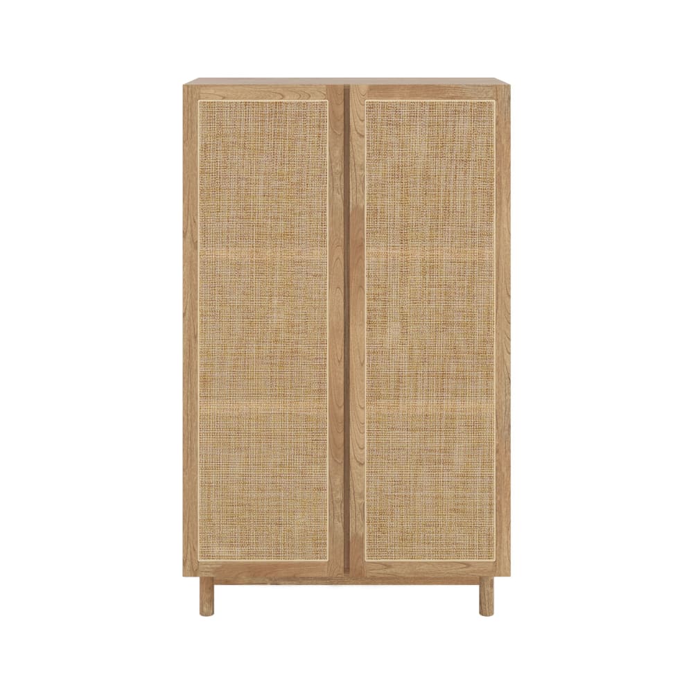 Maison Pavane Massivholzschrank aus Mindi und Rattan style landhaus Braun