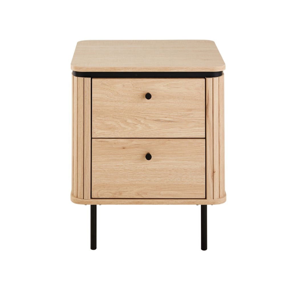 Calicosy Nachttisch mit 2 Schubladen, helles Holz, H55 cm Beige Spanplatte