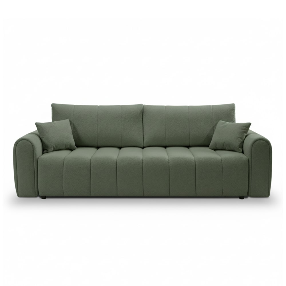 Canapé droit convertible en tissu bouclette 3 places vert kaki