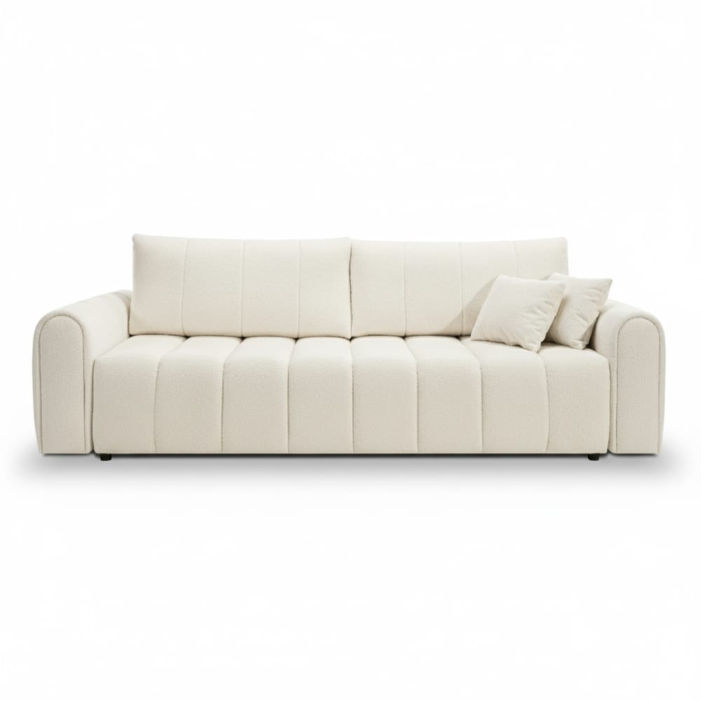 Canapé droit convertible en tissu bouclette 3 places grège