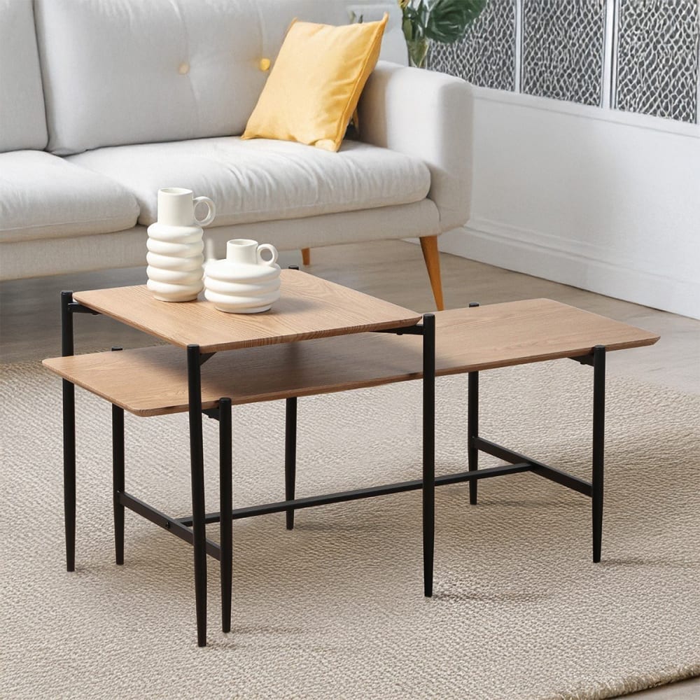 Set aus 2 Beistelltischen mit Holzdekor, L100 cm - Maisons Du