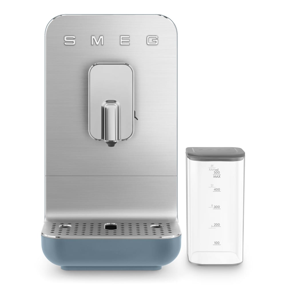 SMEG Expresso broyeur compact bleu orage + carafe &agrave; lait 