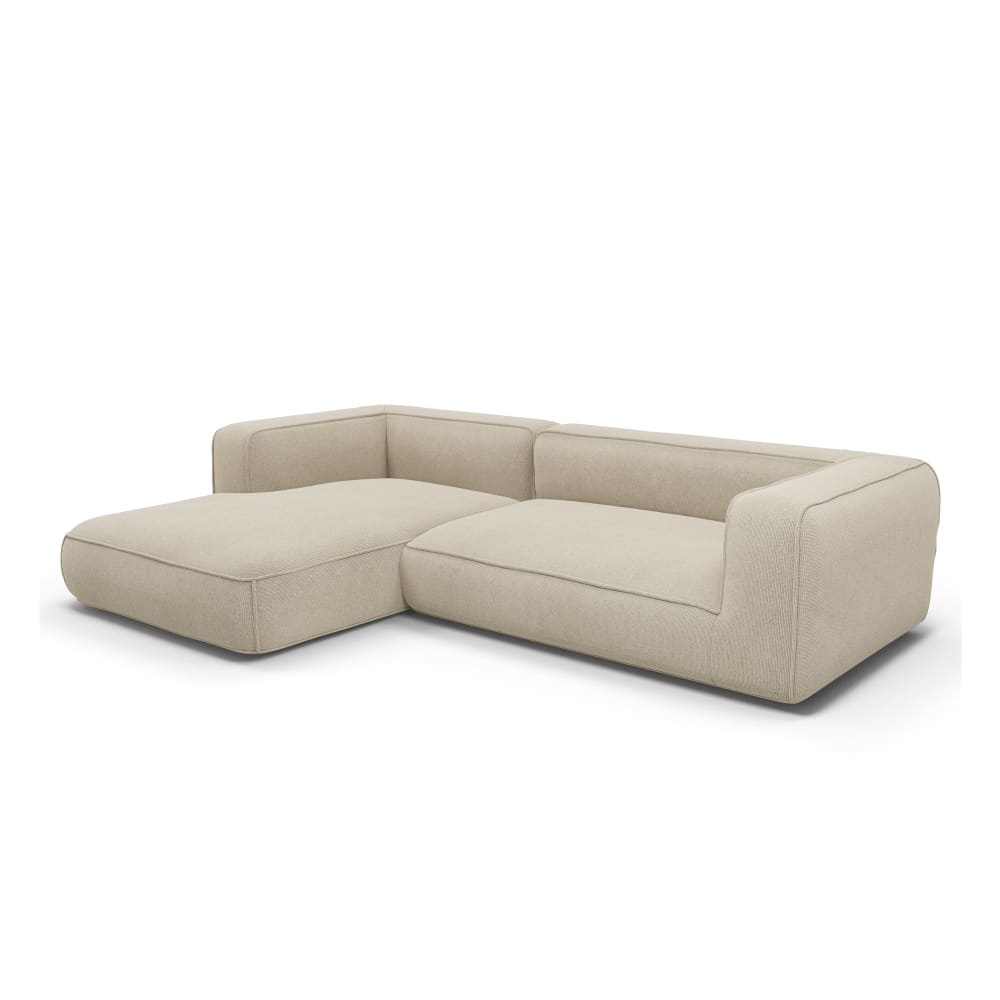 Canapé d'angle gauche 6 places en tissu tramé beige