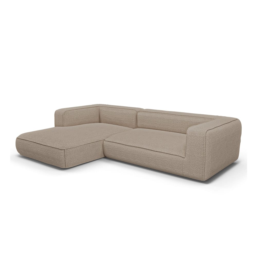 Canapé d'angle gauche 5 places en bouclette taupe