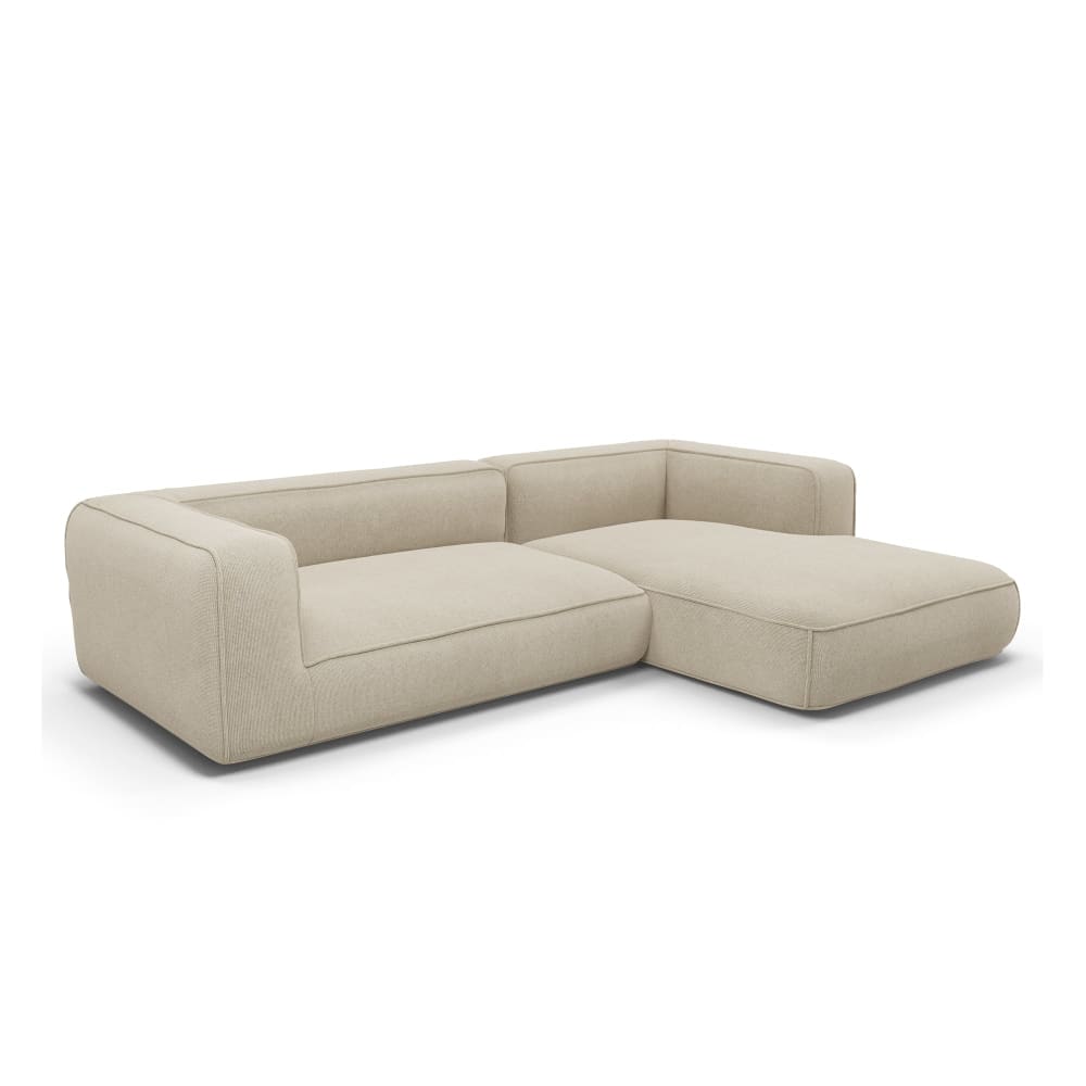 Canapé d'angle droit 6 places en tissu tramé beige