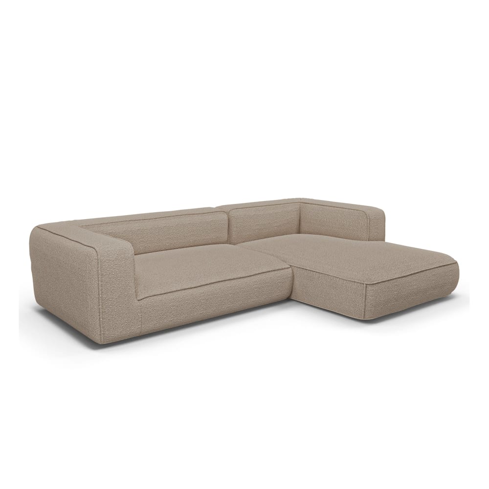 Canapé d'angle droit 5 places en bouclette taupe