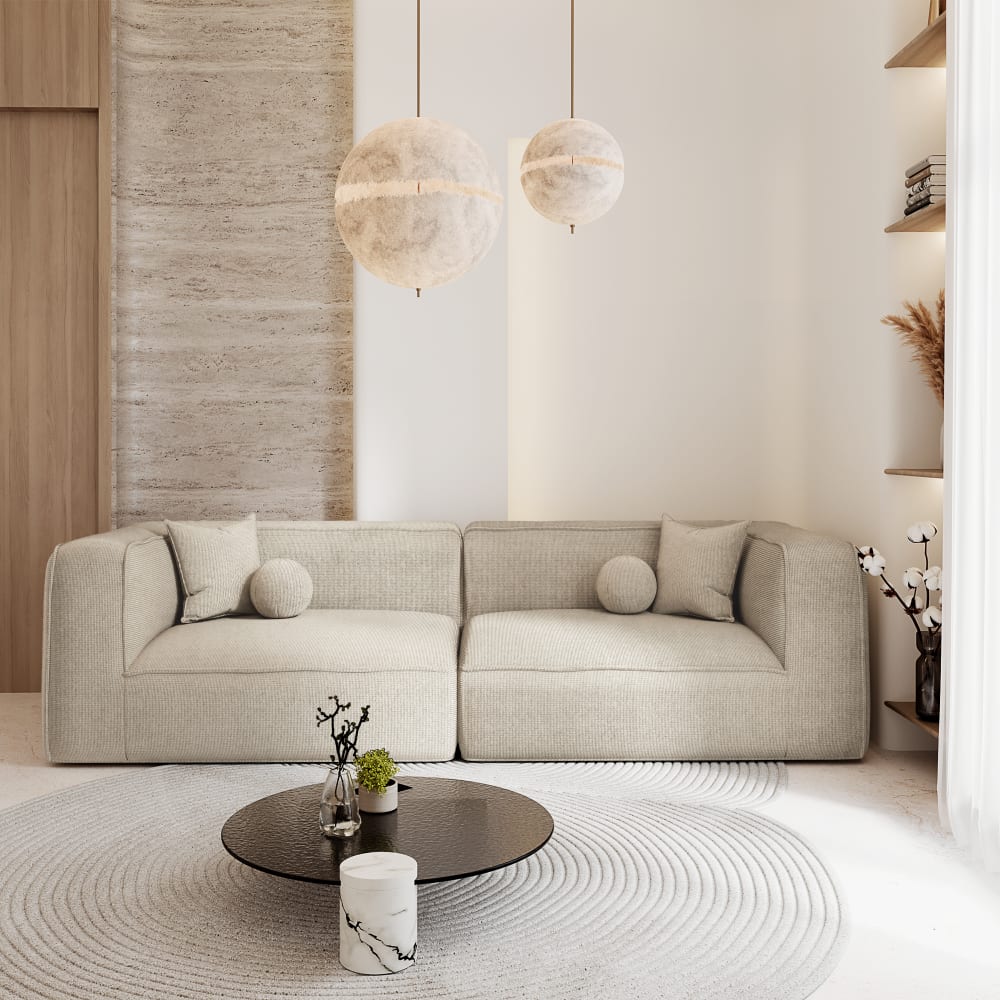 Canapé 3 places tissu tramé  3 places en tissu tramé beige