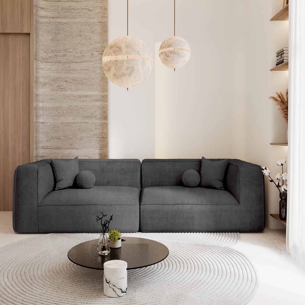 Canapé 3 places tissu tramé  3 places en tissu tramé gris