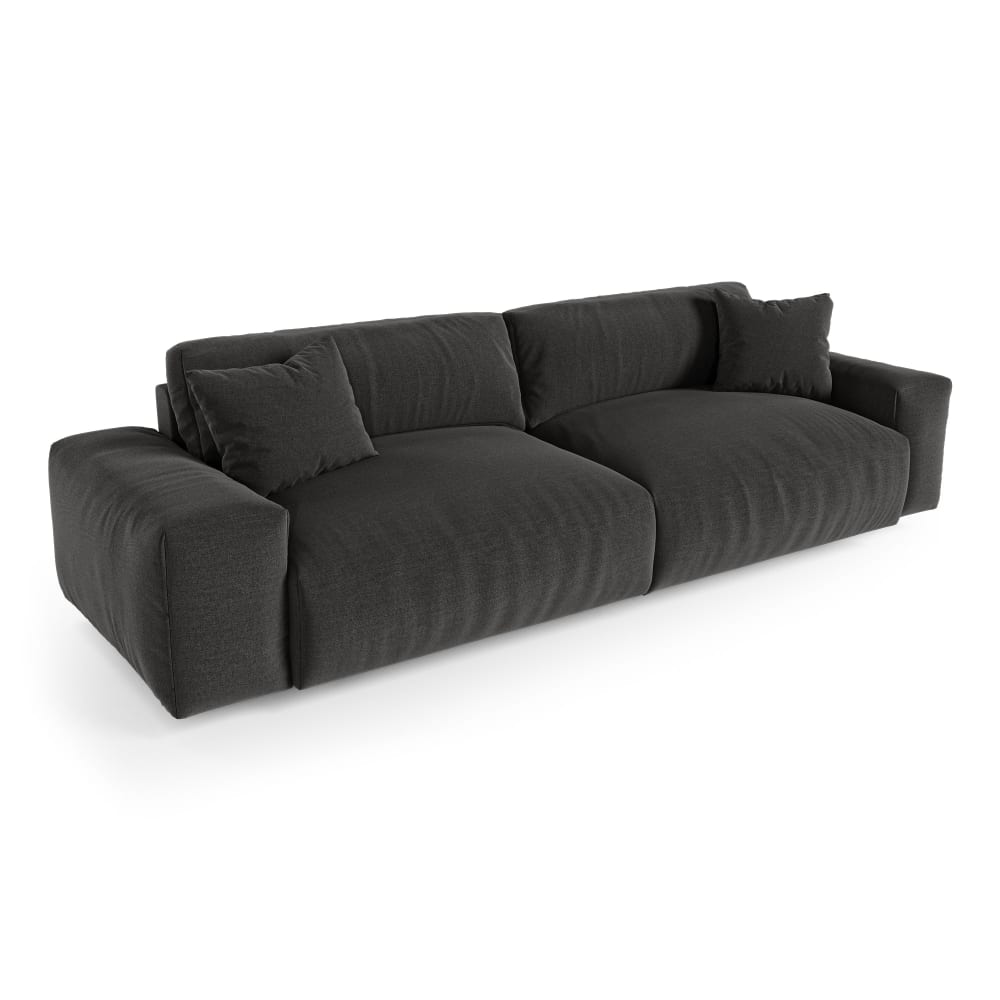 Canapé 4 places en tissu tramé toucher doux  anthracite foncé
