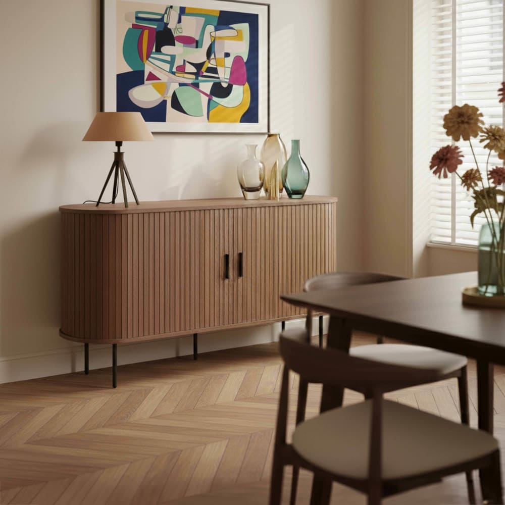 2-türiges Sideboard aus Melamin und Stahl 140 cm Nussbaum -