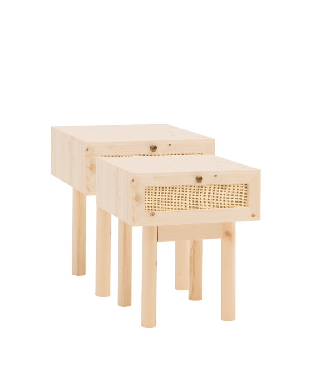 Ensemble 2 tables de chevet en bois et rotin beige 40x45cm