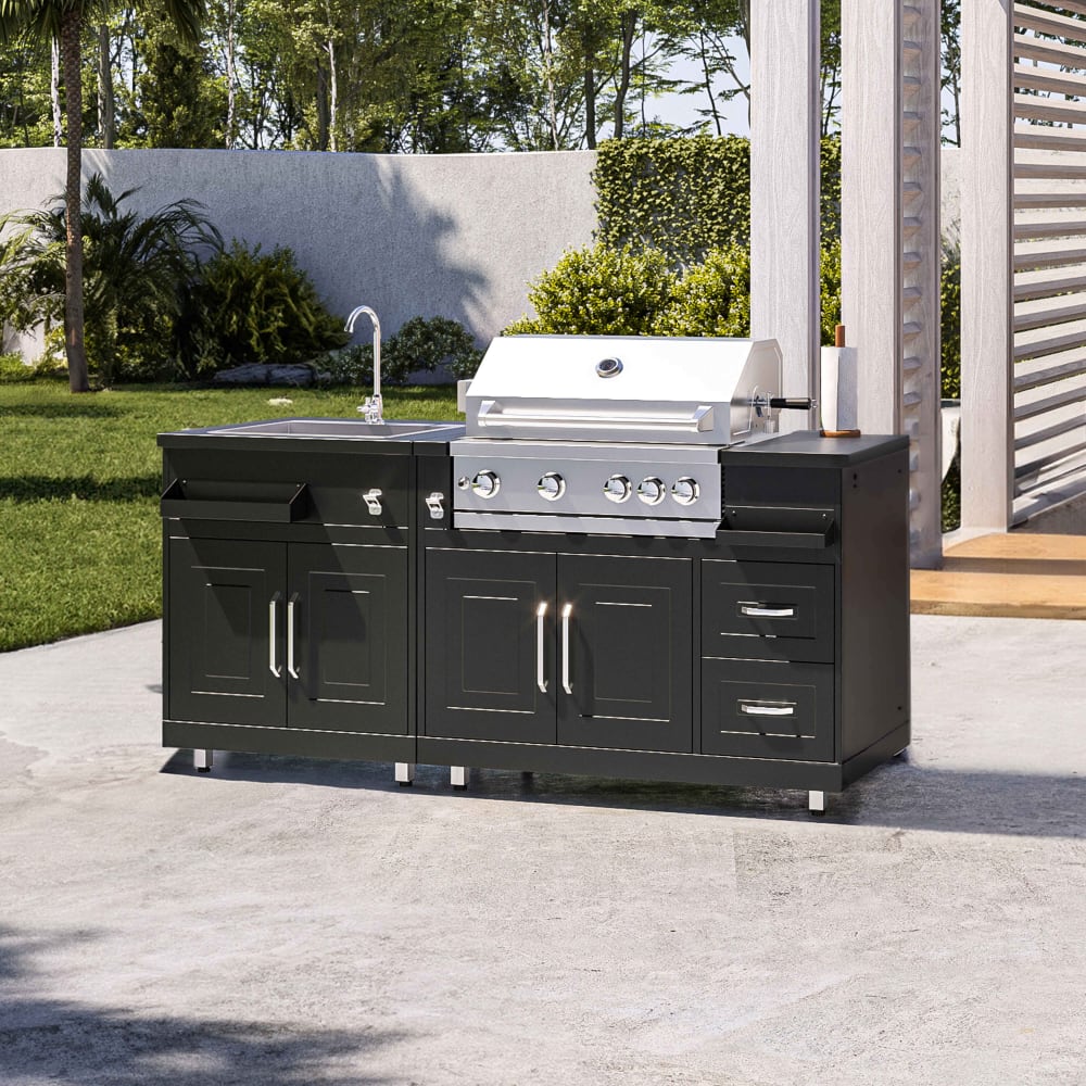 Cuisine extérieure en métal avec évier, barbecue et rangement