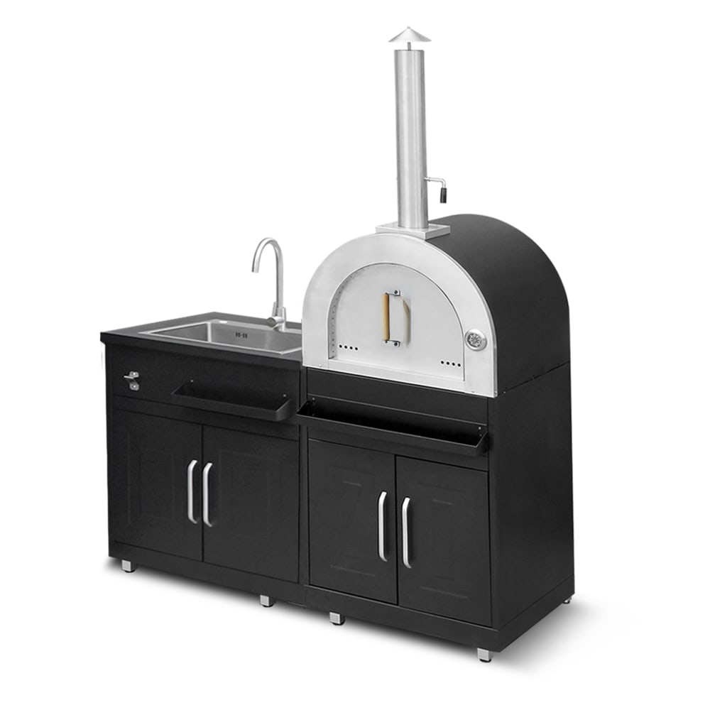 Cuisine extérieure en métal avec 2 modules évier et four à pizza