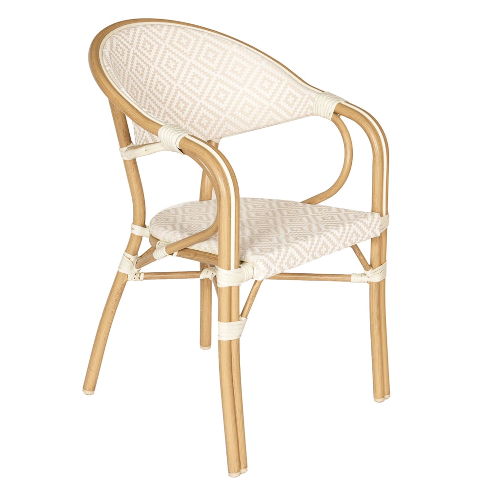Chaise de terrasse style parisien aluminium et rotin synthétique beige