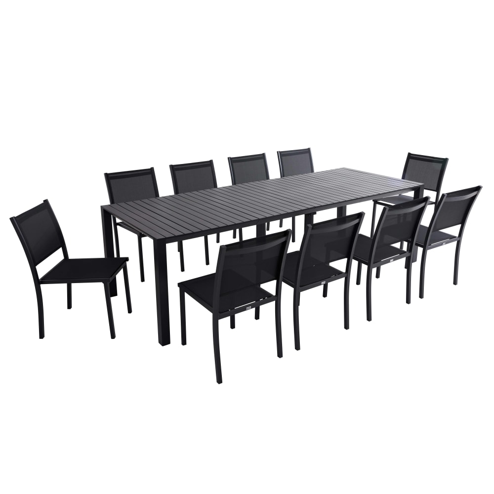 Table de jardin extensible aluminium 52 à 260 cm et 10 chaises gris