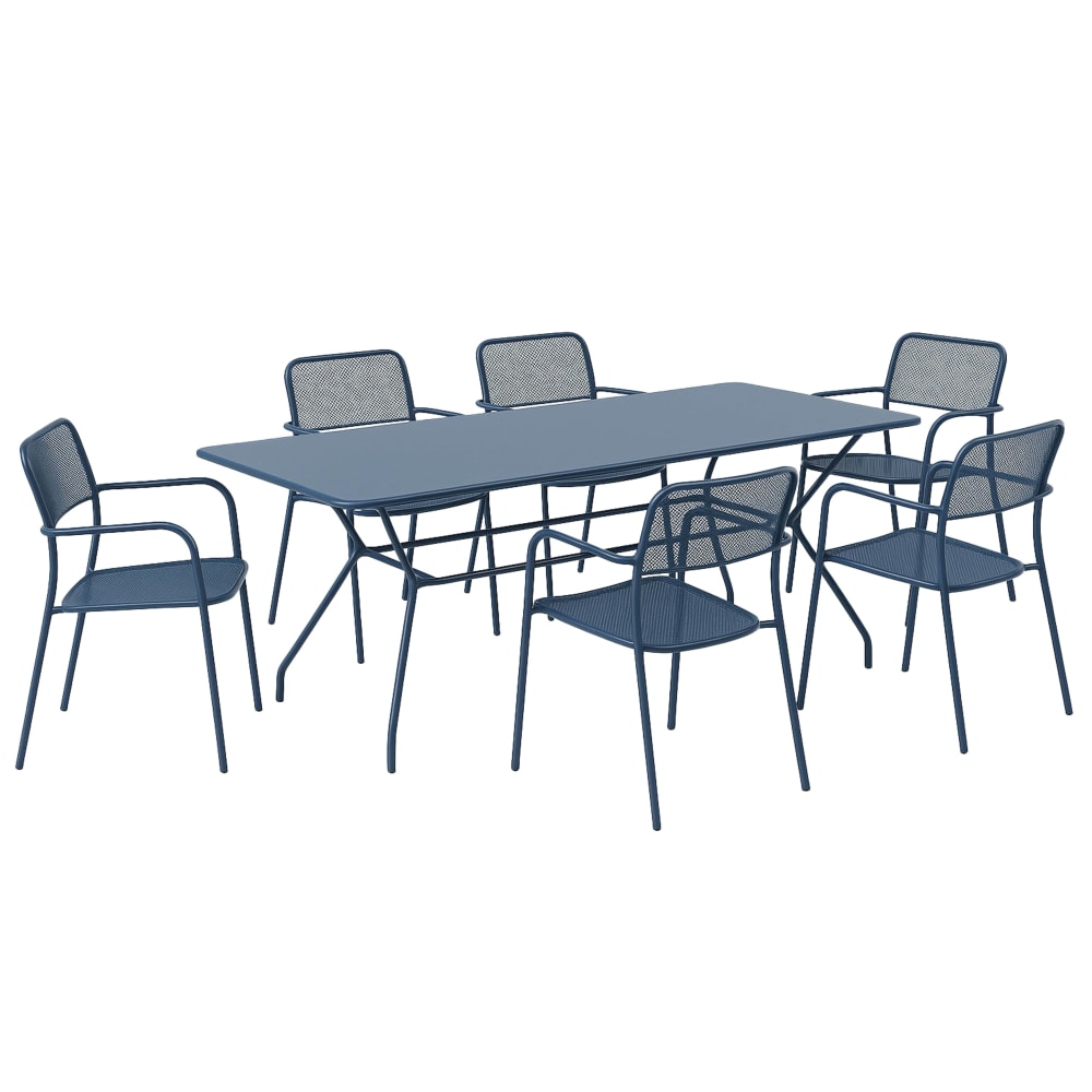 Ensemble table et 6 fauteuils de jardin bleu