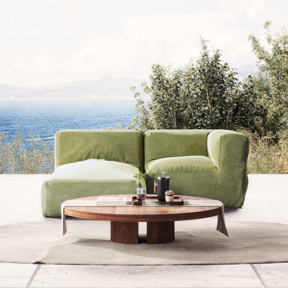 Salon de jardin un fauteuil d'angle et 1 méridienne vert cactus