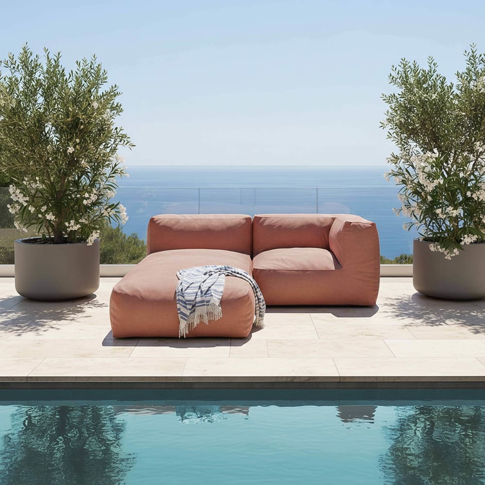 Salon de jardin un fauteuil d'angle et une méridienne terracotta