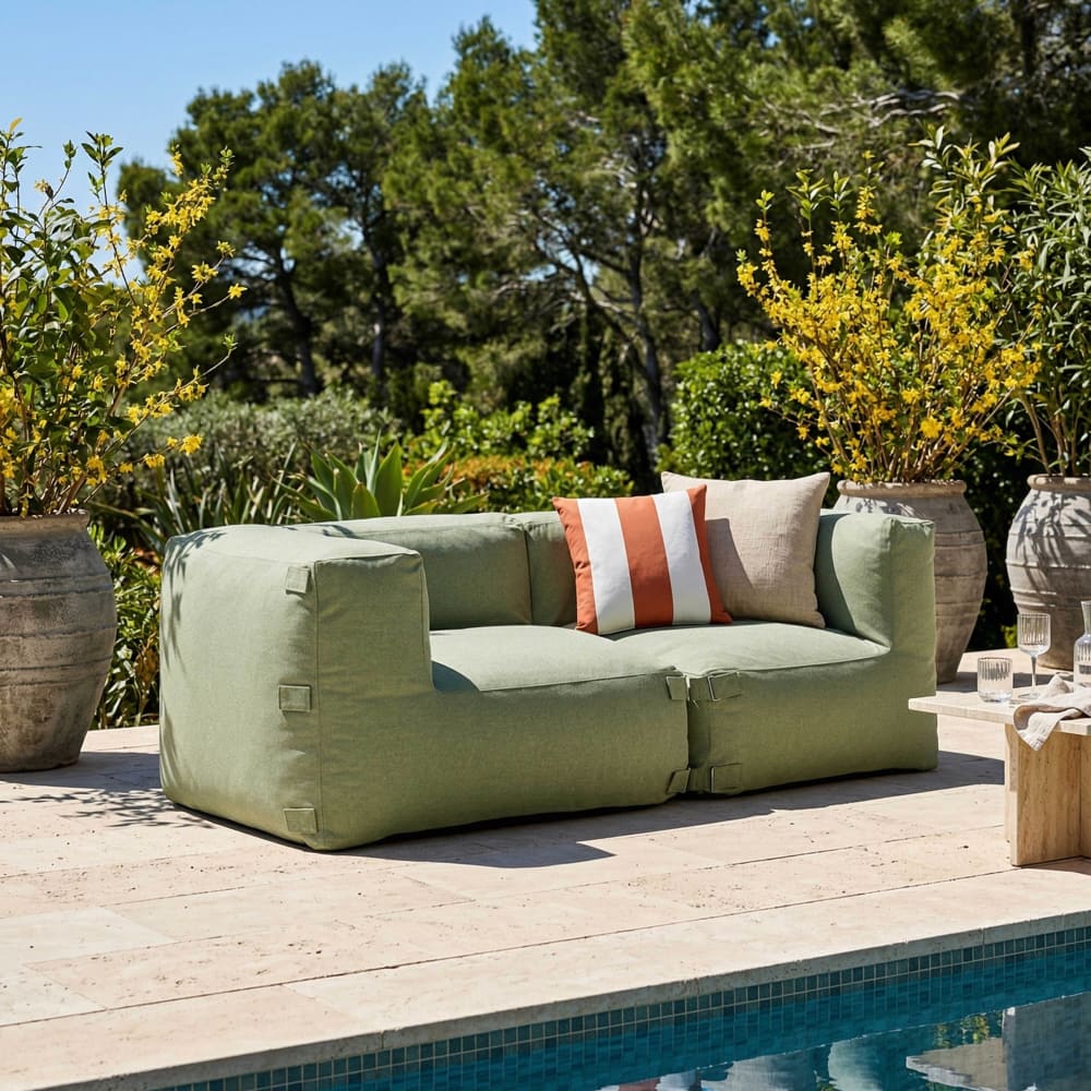 Salon de jardin modulable avec 2 fauteuils d'angle vert cactus