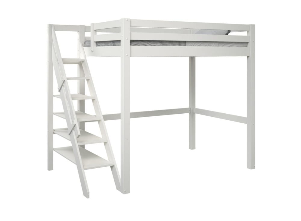 Lit mezzanine 2 places avec escalier 140x200 Blanc