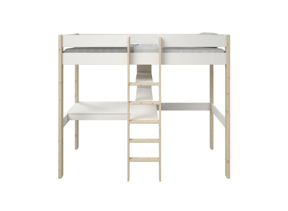 Lit mezzanine avec bureau 90x200 Blanc et Pin