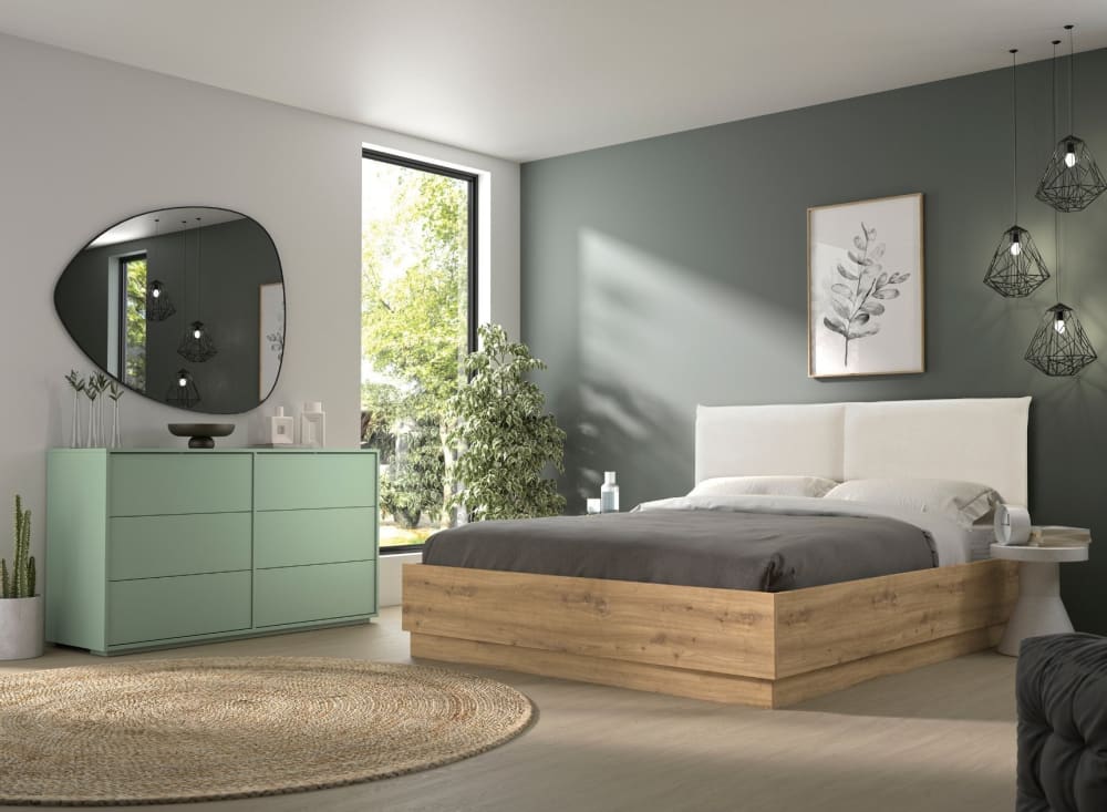 Lit coffre avec tête de lit 160x200 Chêne Blond
