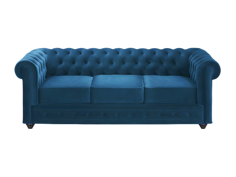 Canapé fixe velours 3 places bleu canard
