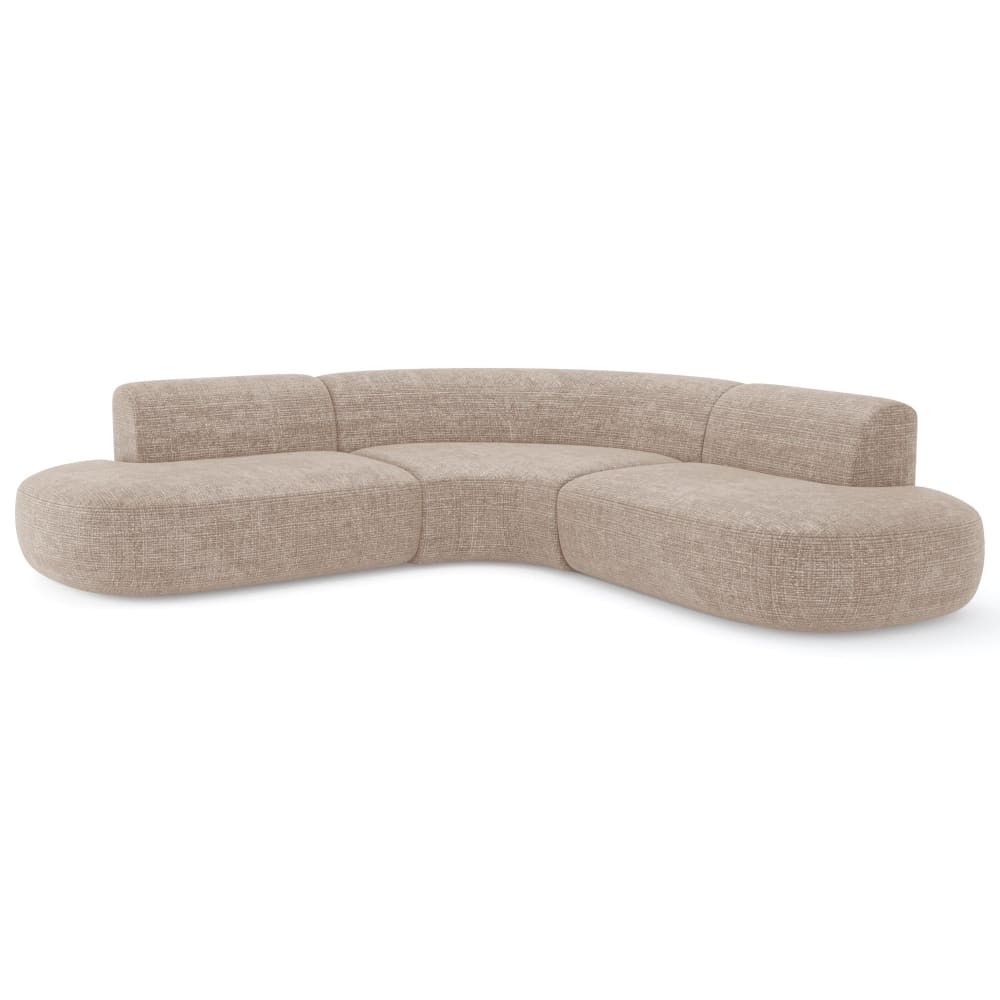 Canapé grand angle 5 places en velours gaufré beige