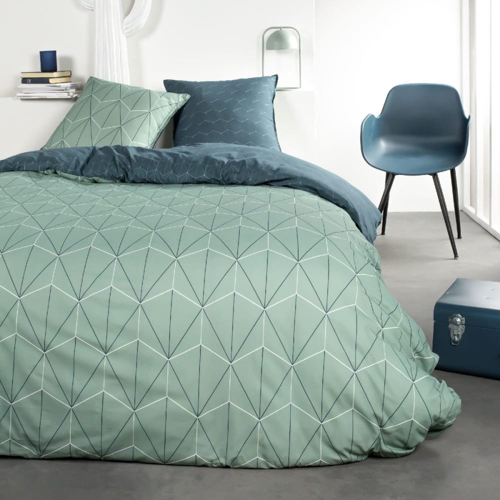 Parure de lit avec zip et imprimé Géométrique  135x200 cm Vert