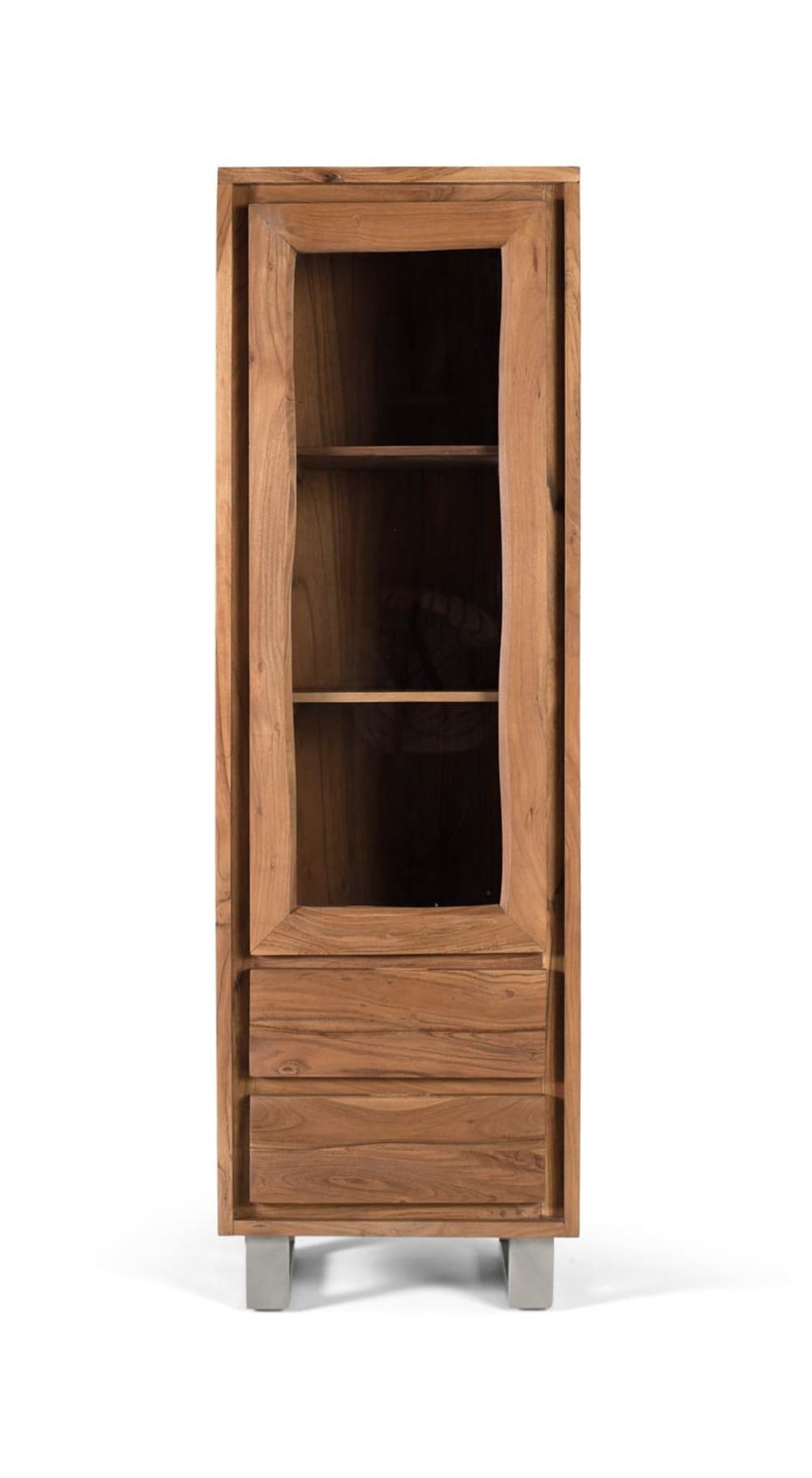 Vitrine en bois d'acacia massif avec verre