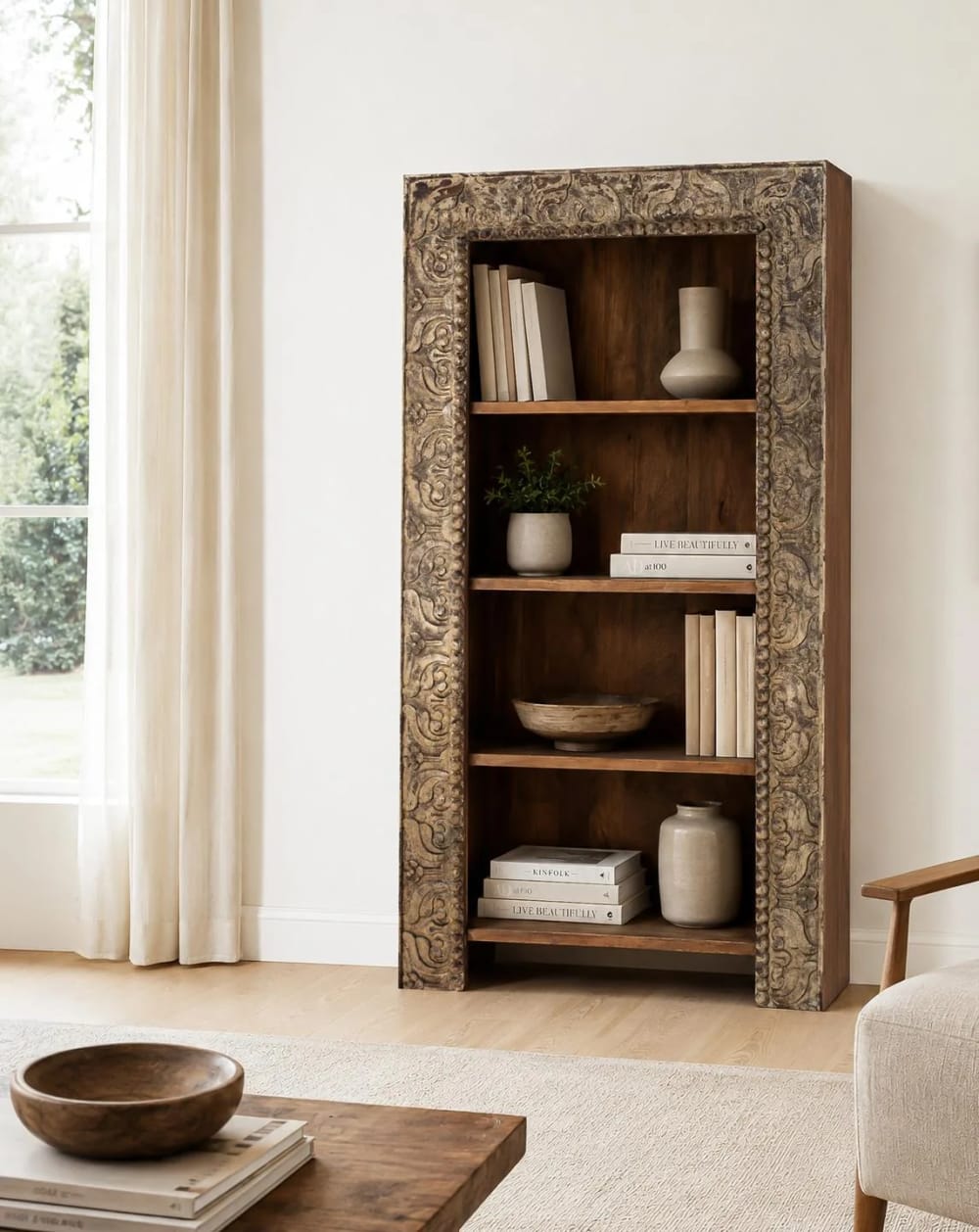 Bücherregal aus Mangoholz mit gealtertem Finish, 183 cm - Maisons
