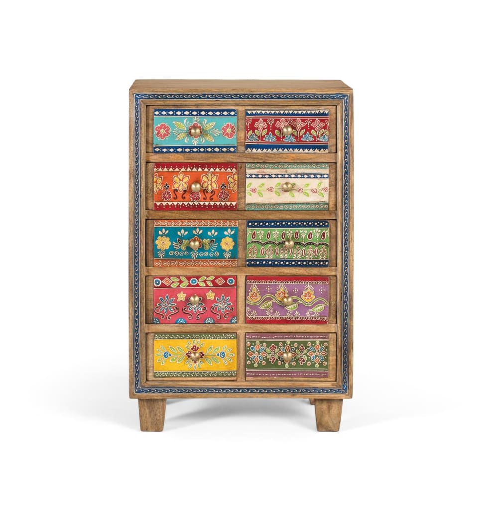 Buffet en bois de manguier et détails peints à la main