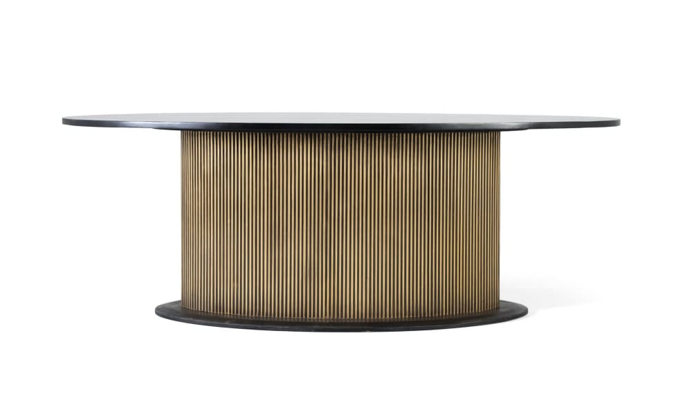 Table à manger avec plateau en bois de manguier et base dorée 220 cm
