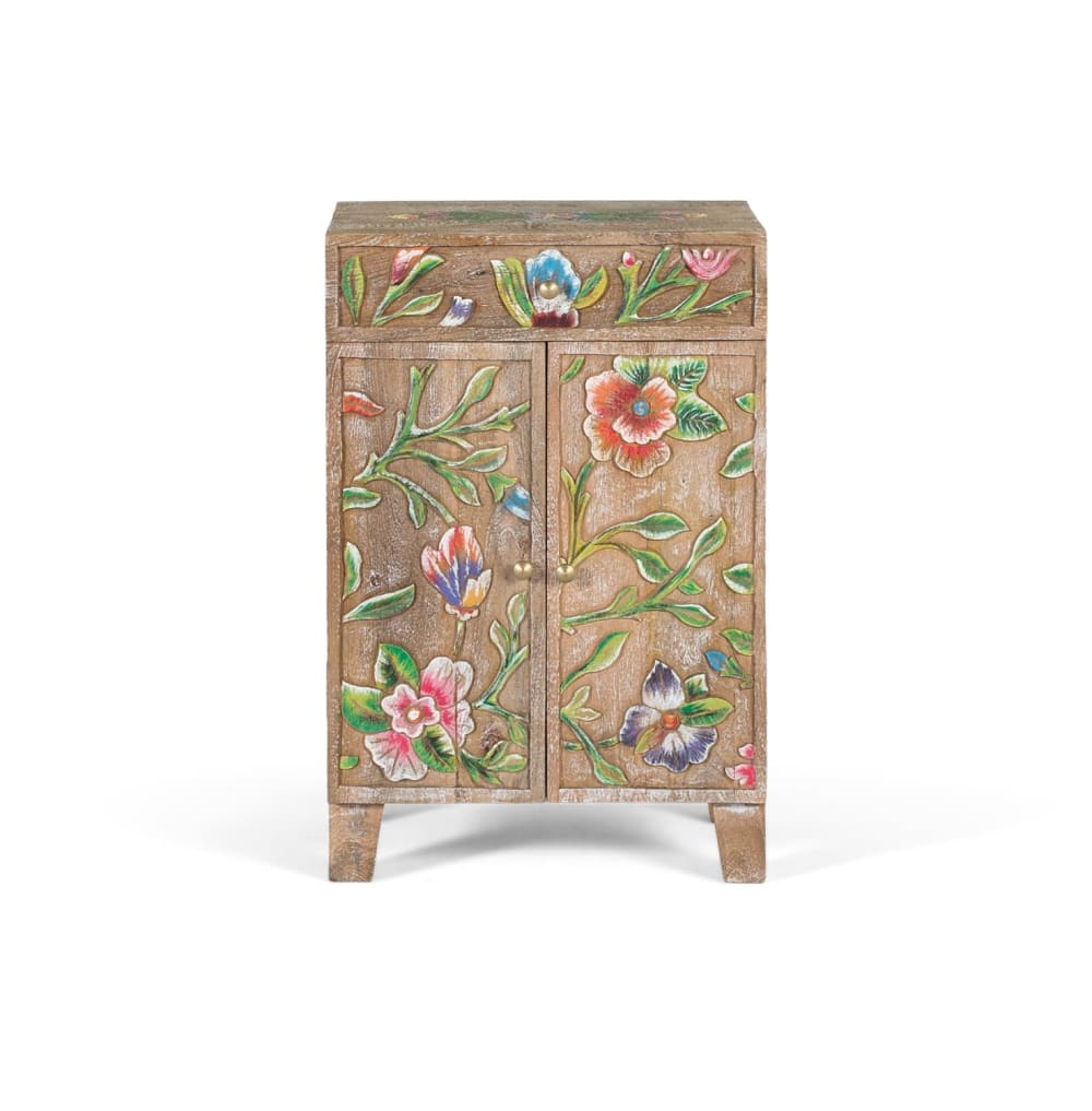Buffet en bois de manguier avec détails peints à la main