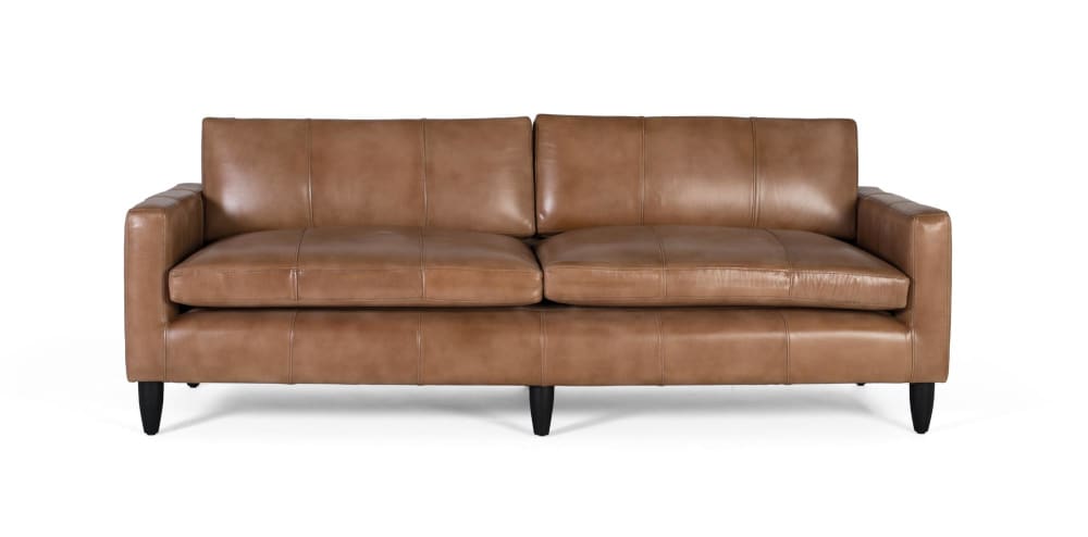 Canapé rembourré en cuir et finition camel 220cm