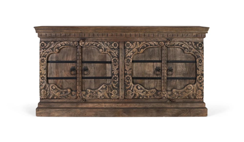 GINER Y COLOMER Sideboard mit vier Türen handgefertigt aus Mangoholz Braun