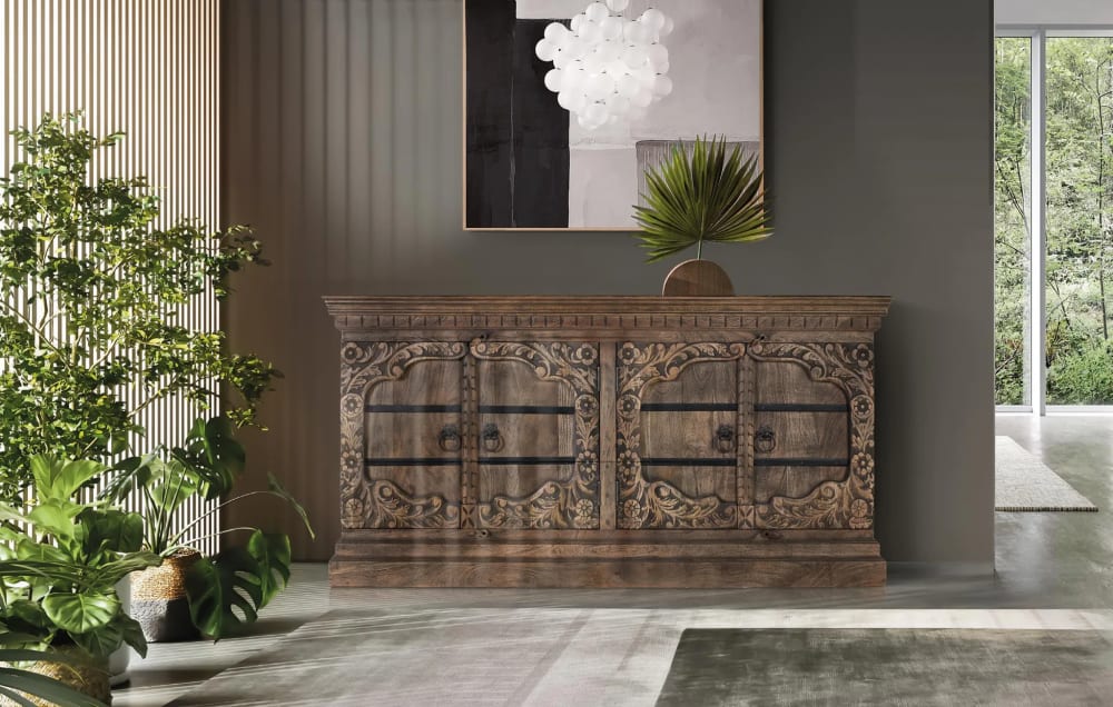 Sideboard mit vier Türen handgefertigt aus Mangoholz - Maisons Du