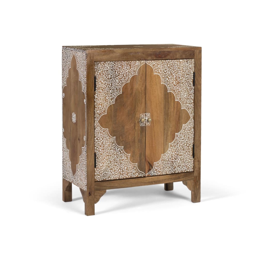 Buffet en bois de manguier avec deux portes peintes à la main
