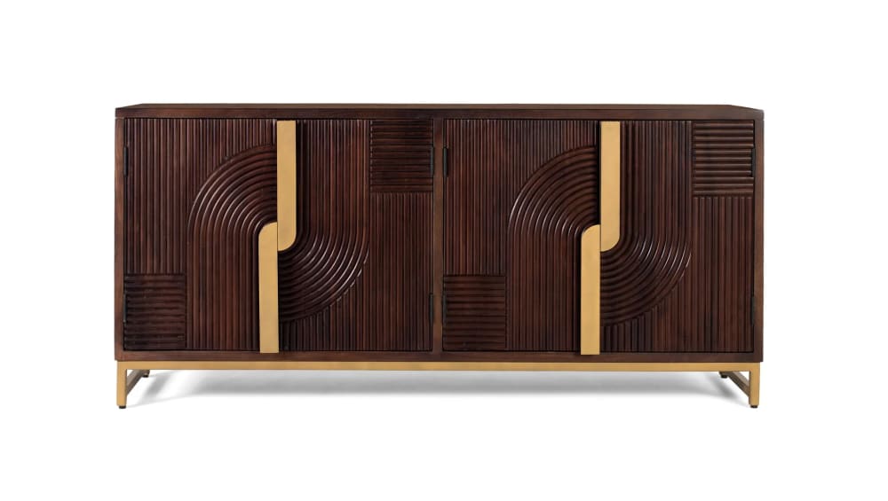 GINER Y COLOMER Sideboard aus Massivholz mit vier Türen und goldenen Details Braun