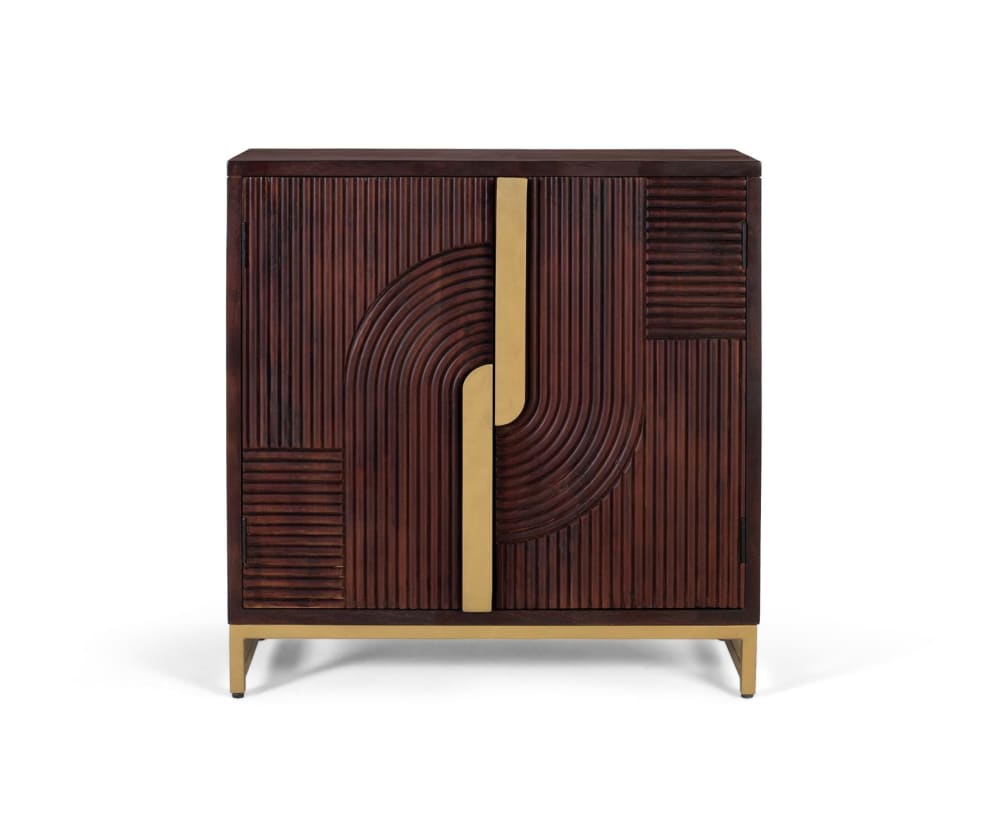 Buffet en bois de manguier massif avec détails dorés