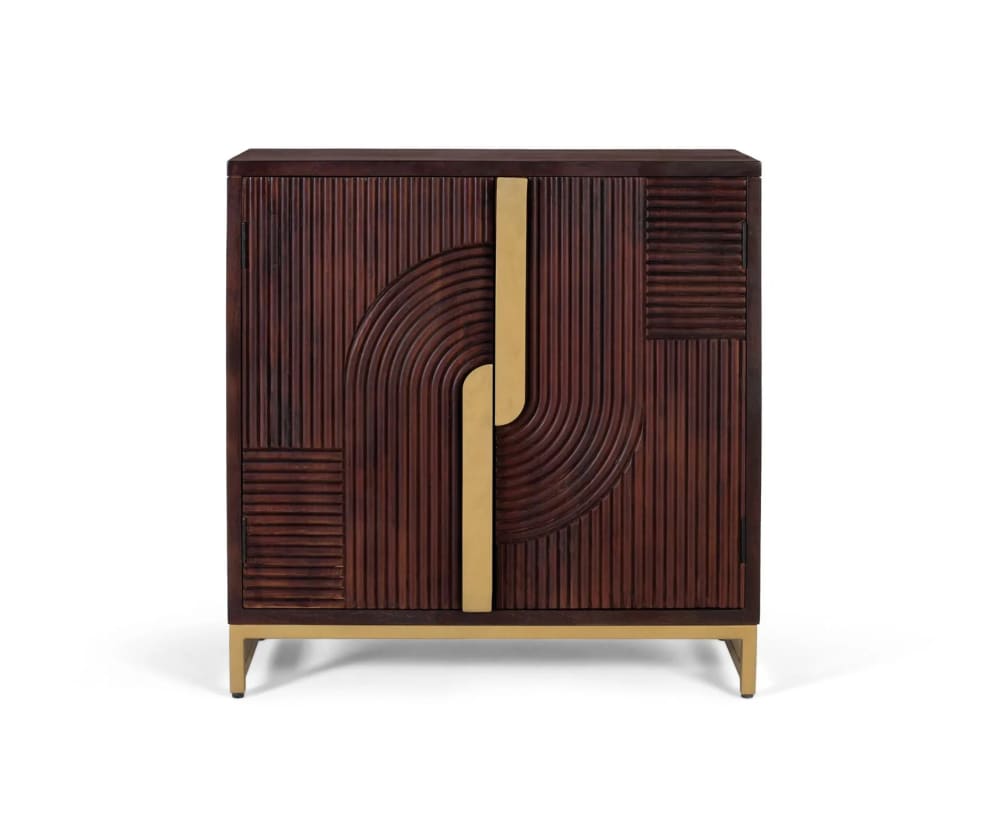 GINER Y COLOMER Sideboard aus massivem Mangoholz mit goldenen Details Braun