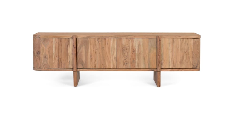 Meuble TV en bois d'acacia massif avec coins arrondis