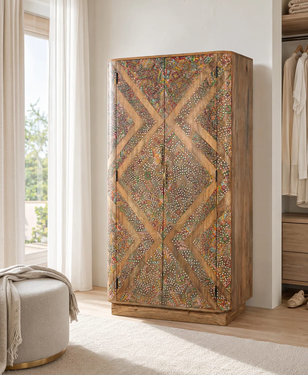 Kleiderschrank aus massivem Mangoholz mit zwei Türen 170 cm -